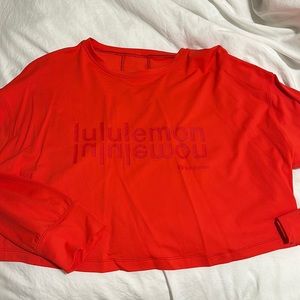 Red Logo Cropped Lululemon Long Sleeve